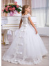 Cap Sleeves Ivory Lace Tulle Slit Back Cute Flower Girl Dress